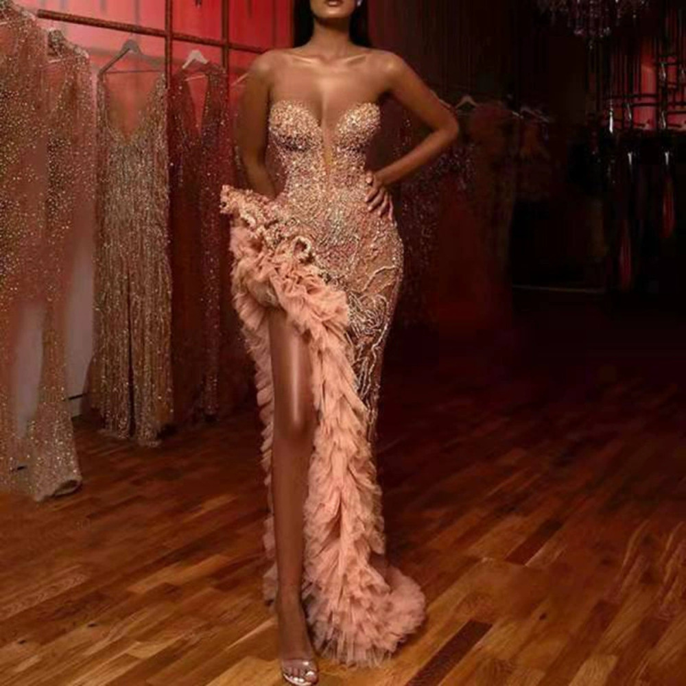 ZARA Sexy Strapless Sequin Tassel Dress Summer Party Gown